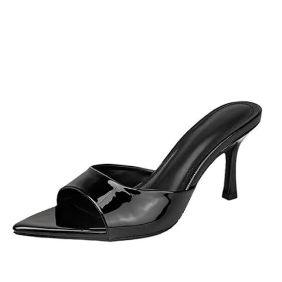 Black Patent Pu Pointed Toe Slip On Heel- Adele
