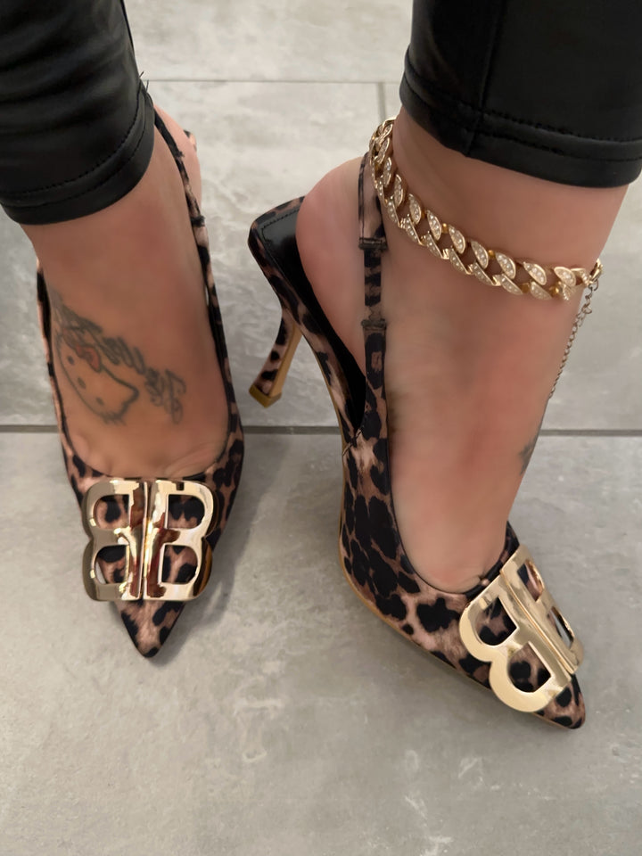 Pointed Toe Leopard Print Slingback Heels- Savanna
