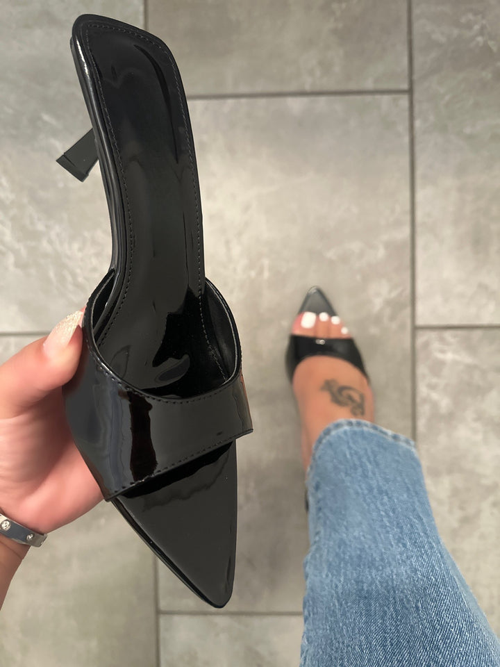 Black Patent Pu Pointed Toe Slip On Heel- Adele