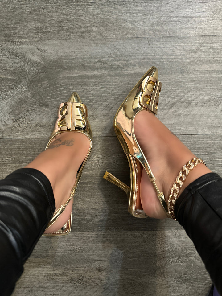 Gold Pointed Toe Slingback Heels- Savanna