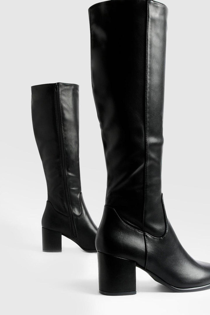 Nicole Black Chunky Heel Knee High Boot