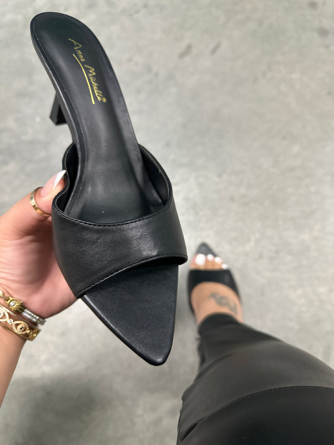 Addy- Black Pointed Toe Slip On Heel