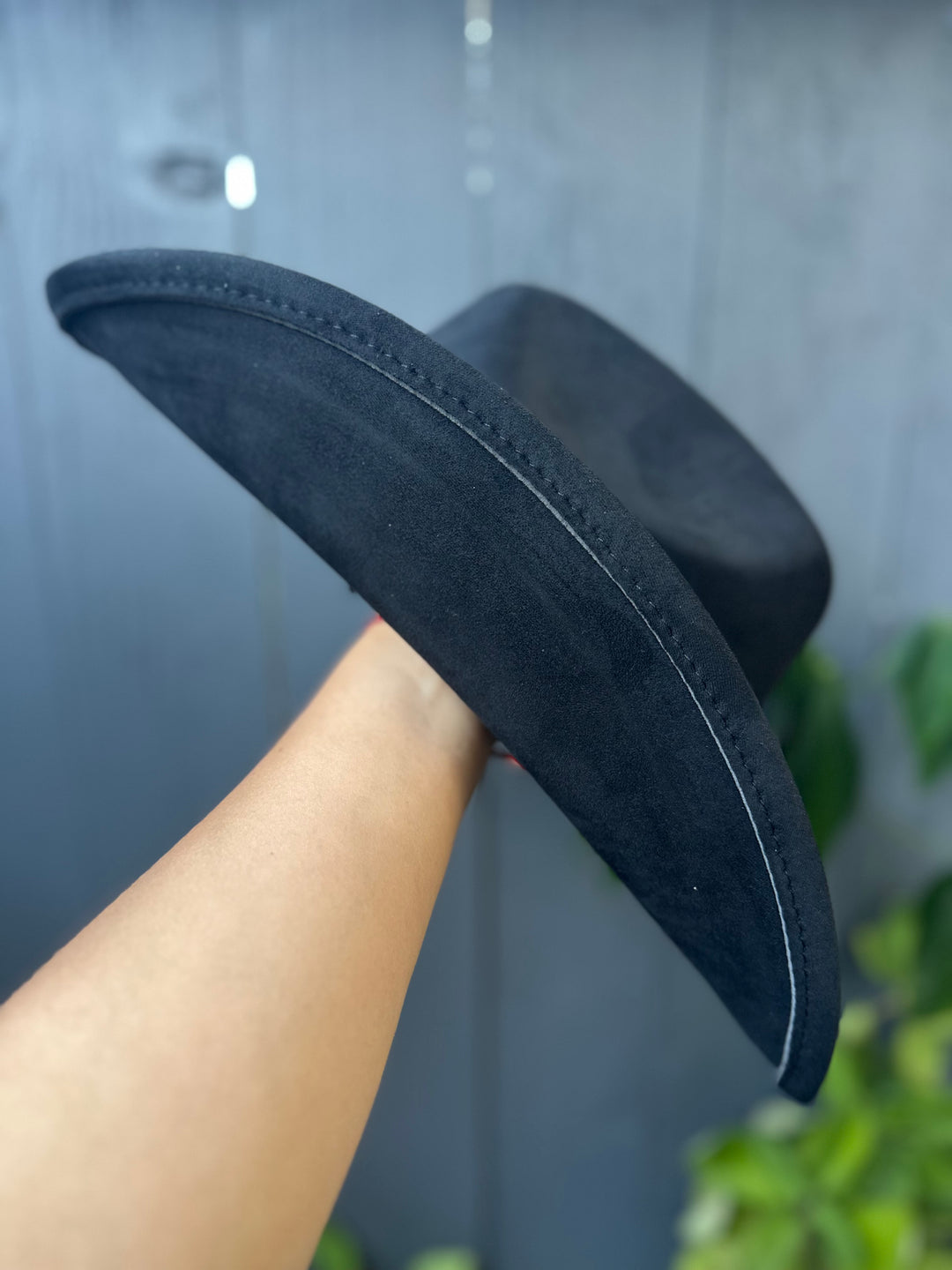 Solid Black Faux Suede Cowgirl Hat