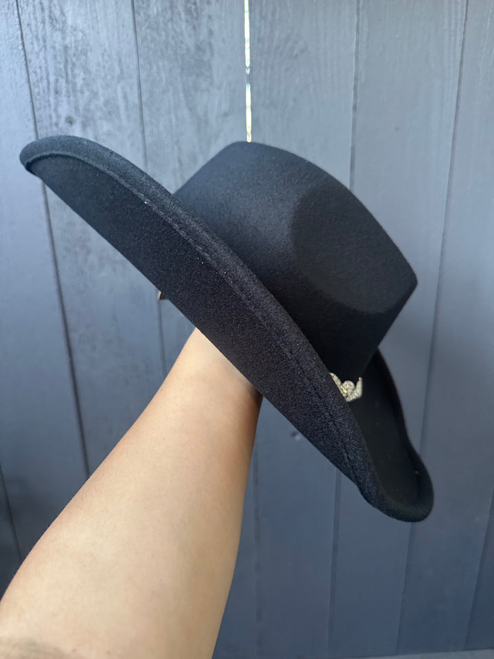 Black Rhinestone Braided Band Cowgirl Hat