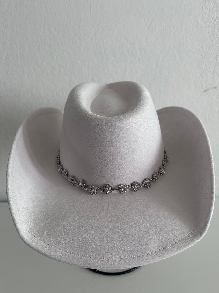 Ivory Elegant Rhinestone Faux Suede Cowboy Hat