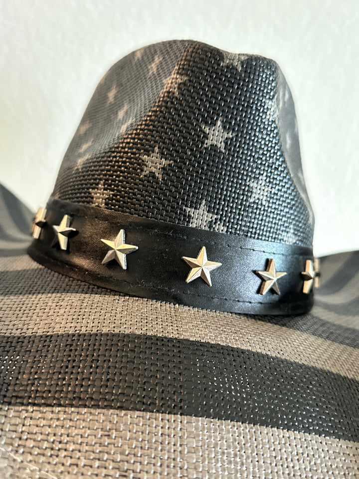 Black and White Patriotic American Flag Cowboy Hat