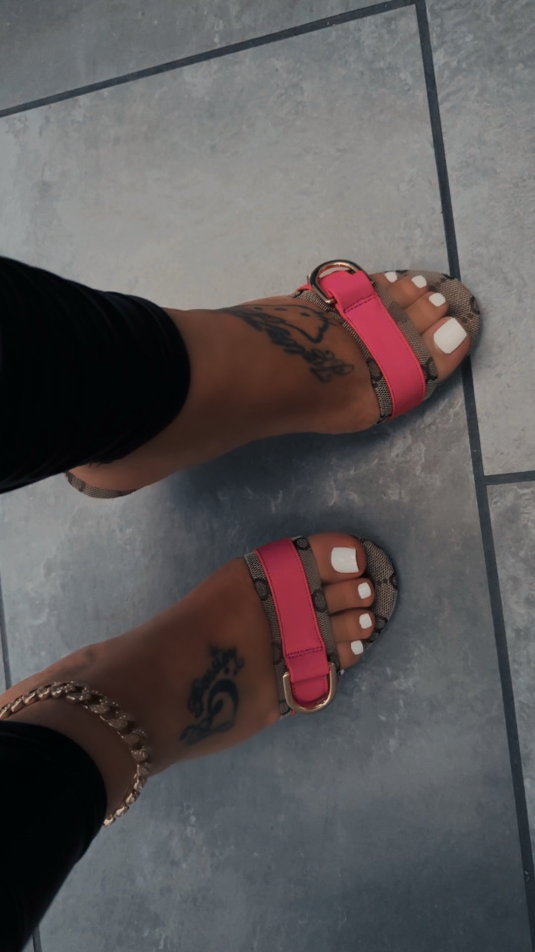 Pink and Brown Heels with Monogram Print