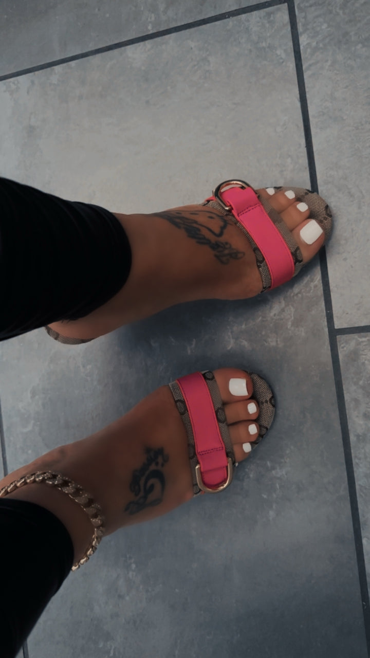 Pink and Brown Heels with Monogram Print