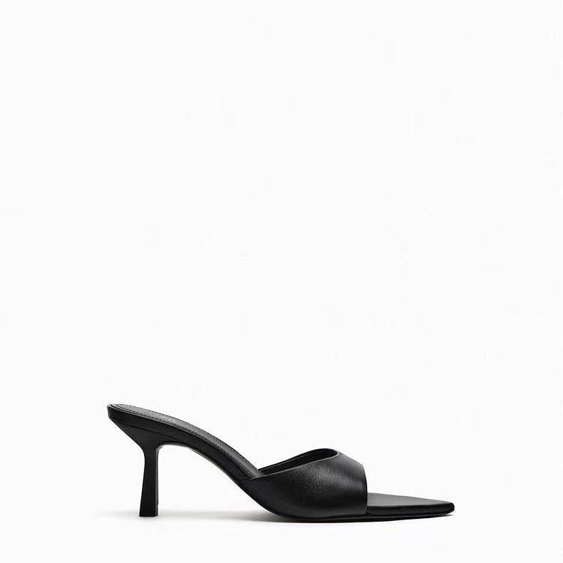 Addy- Black Pointed Toe Slip On Heel