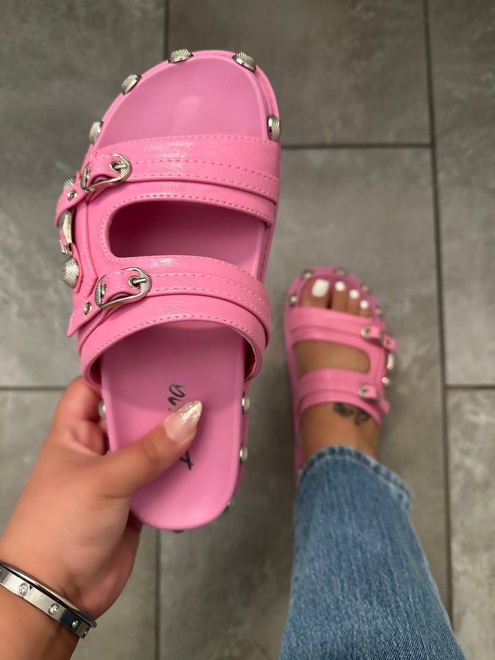 Amina Studded Slide - Baby Pink
