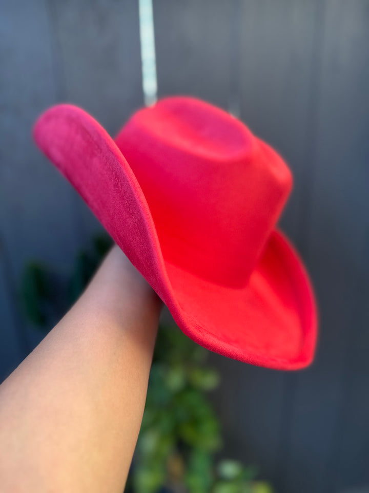 Solid Red Faux Suede Cowgirl Hat