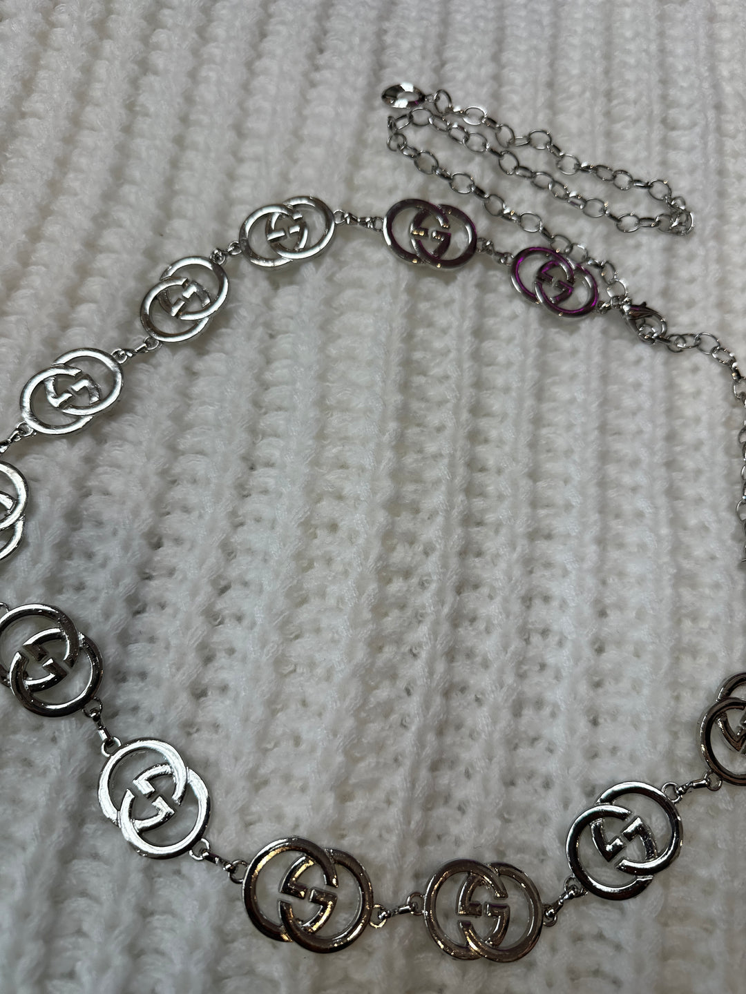 Silver Tone Interlocking Chain Belt