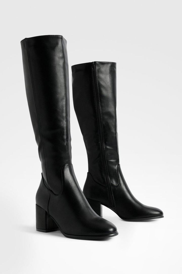 Nicole Black Chunky Heel Knee High Boot