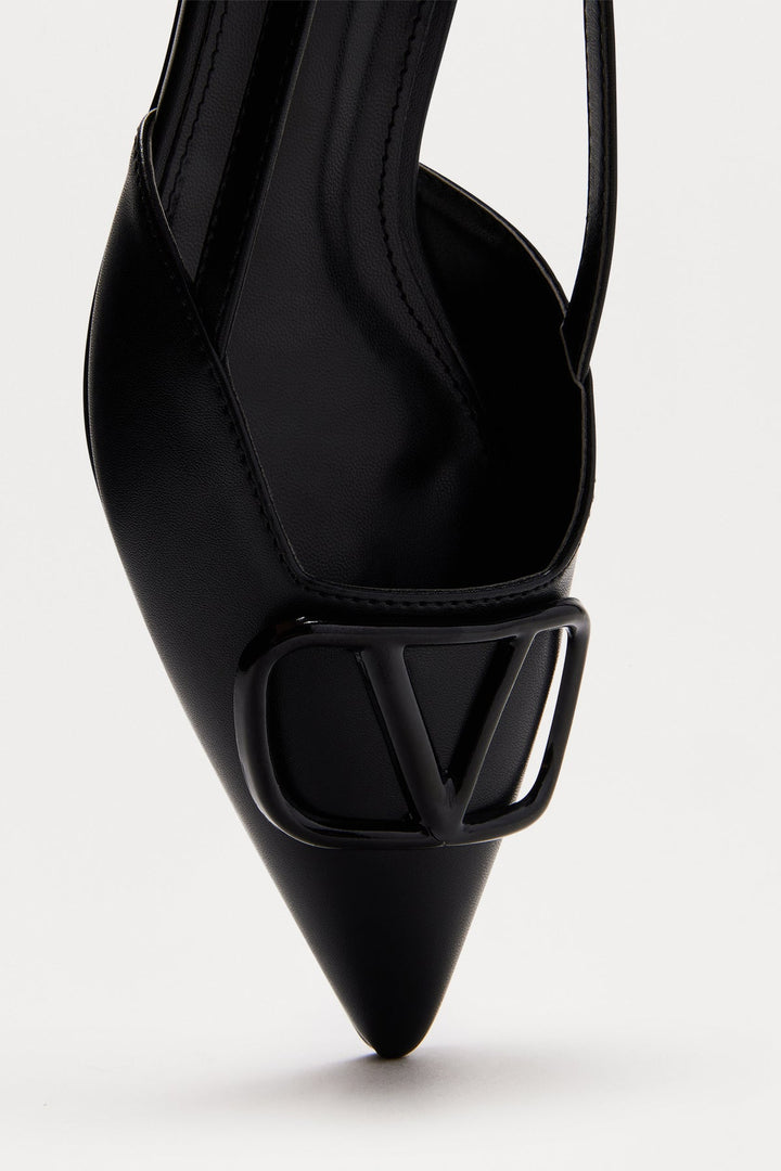 Black Slingback Block Heel Shoes- Sunny