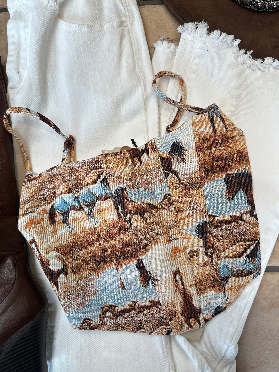 Wild Horses Print Tapestry Corset Top