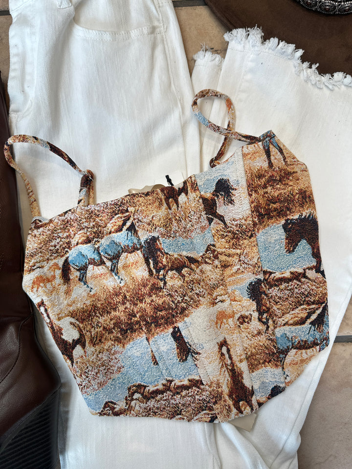Wild Horses Print Tapestry Corset Top