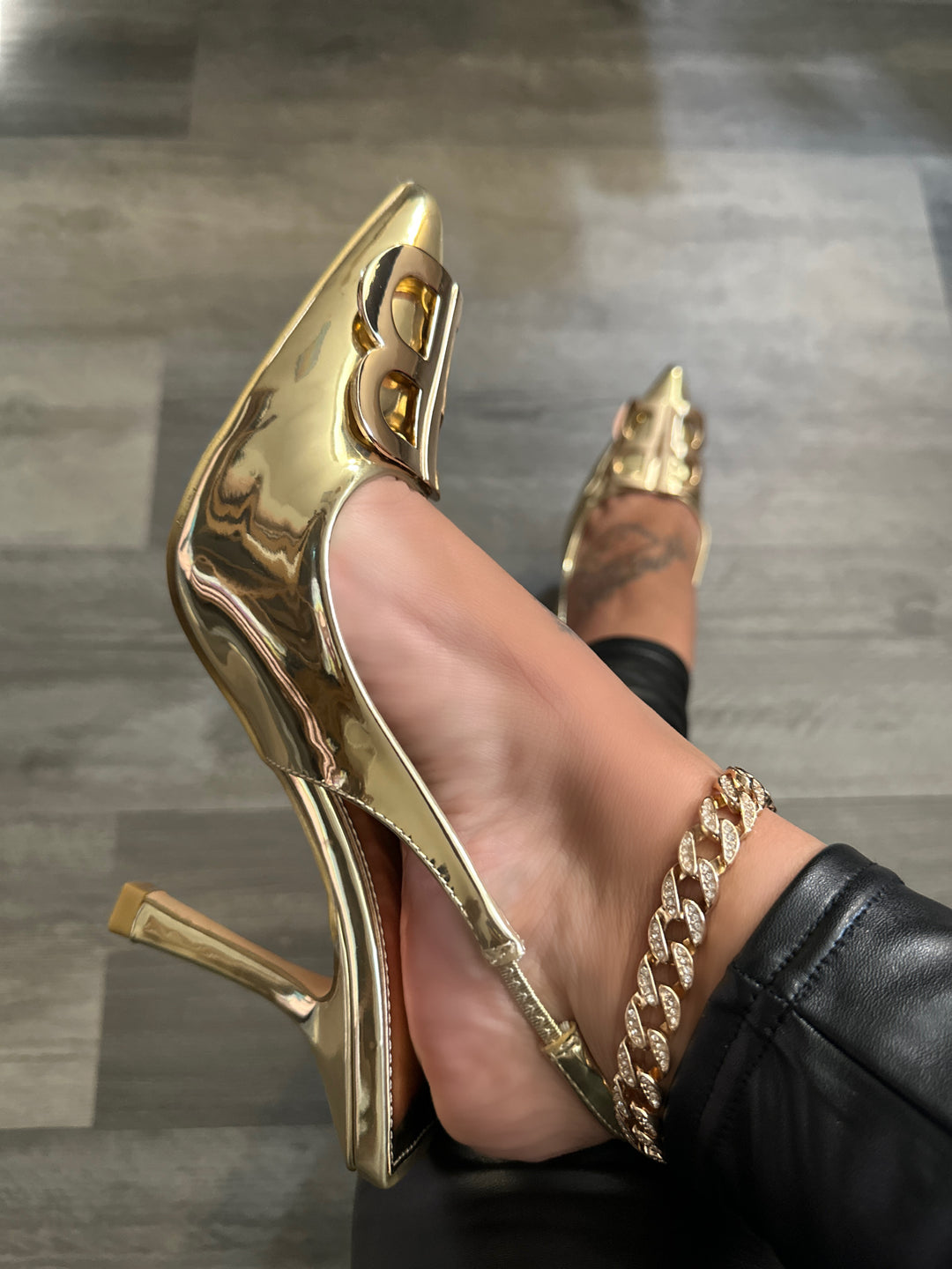 Gold Pointed Toe Slingback Heels- Savanna