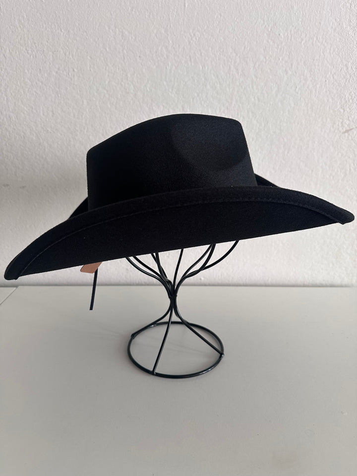 Black Cowboy Hat with Braided Silver Embellished Rhinestones Trim