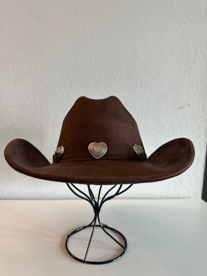 Brown  Cowboy Hat with Heart Accents