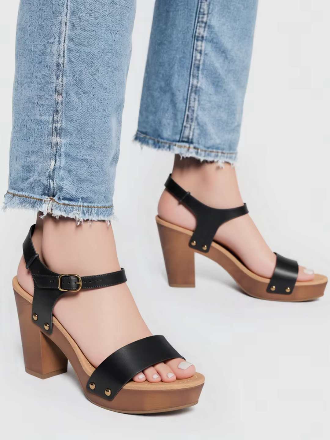 Black Studded Wedge Sandal Platform- Betsy