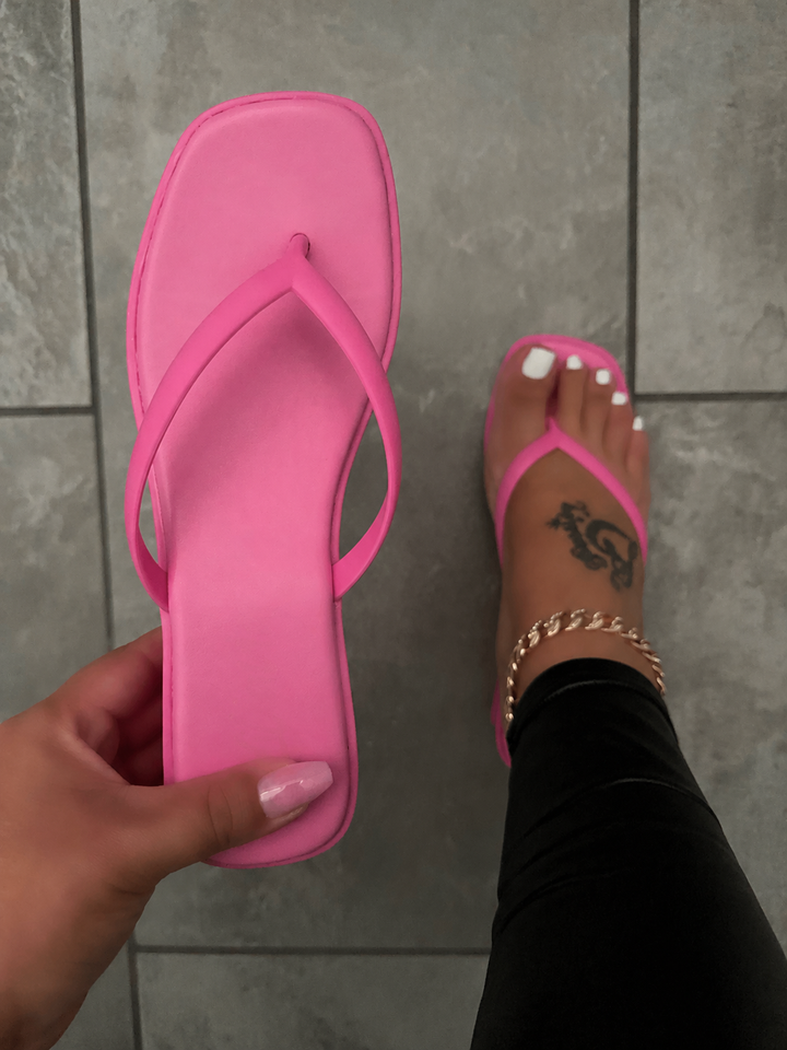 Hot Pink Chunky Heel Thong Sandals- Rosalia
