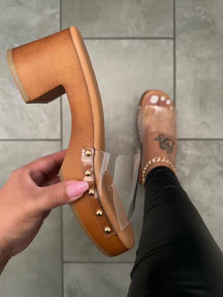 Clear Strap Studded Mule Platform Block Heel Sandals-Aspen