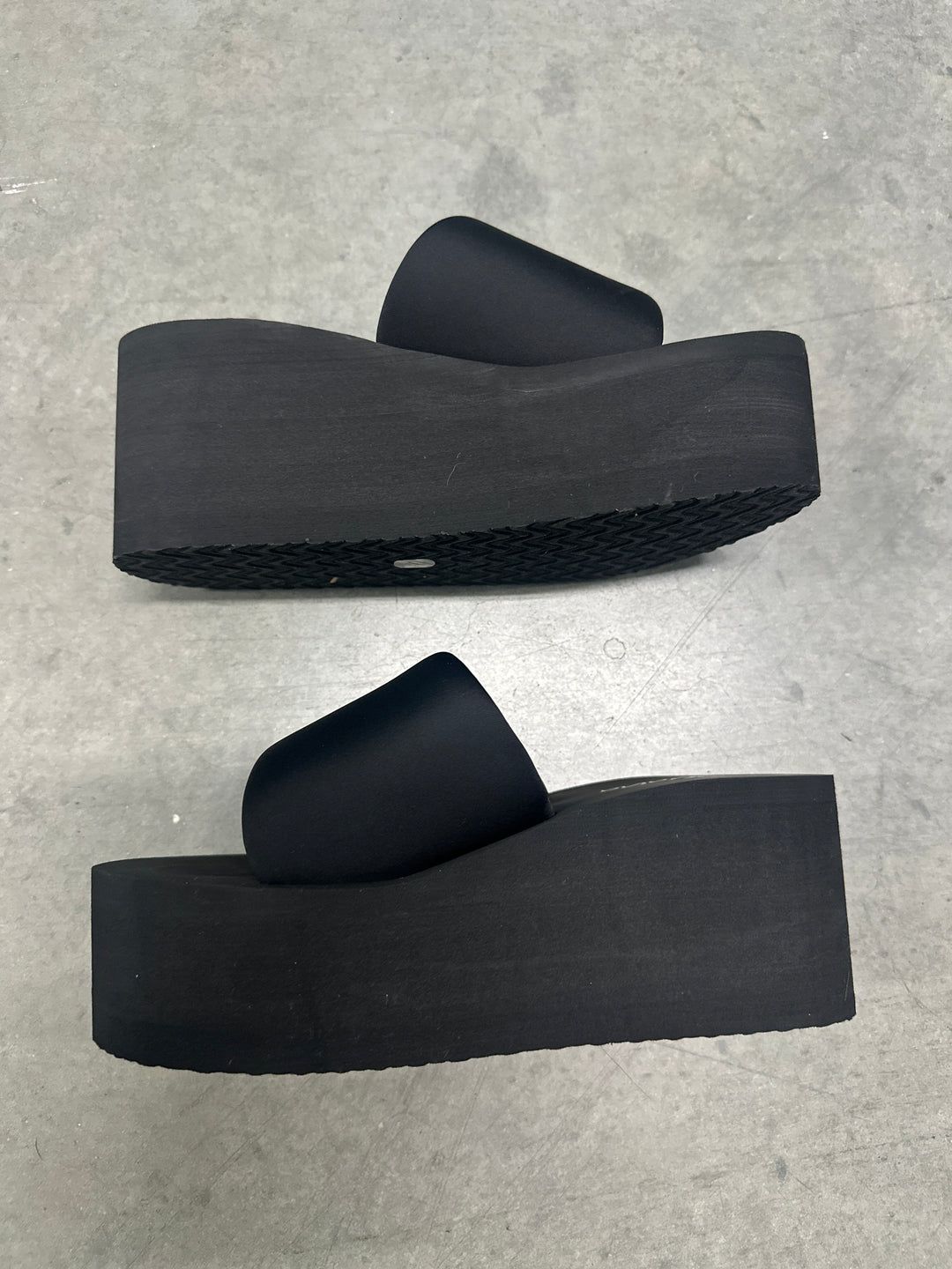 Black Platform Memory Foam Like Wedge Slide Sandals- Gladis