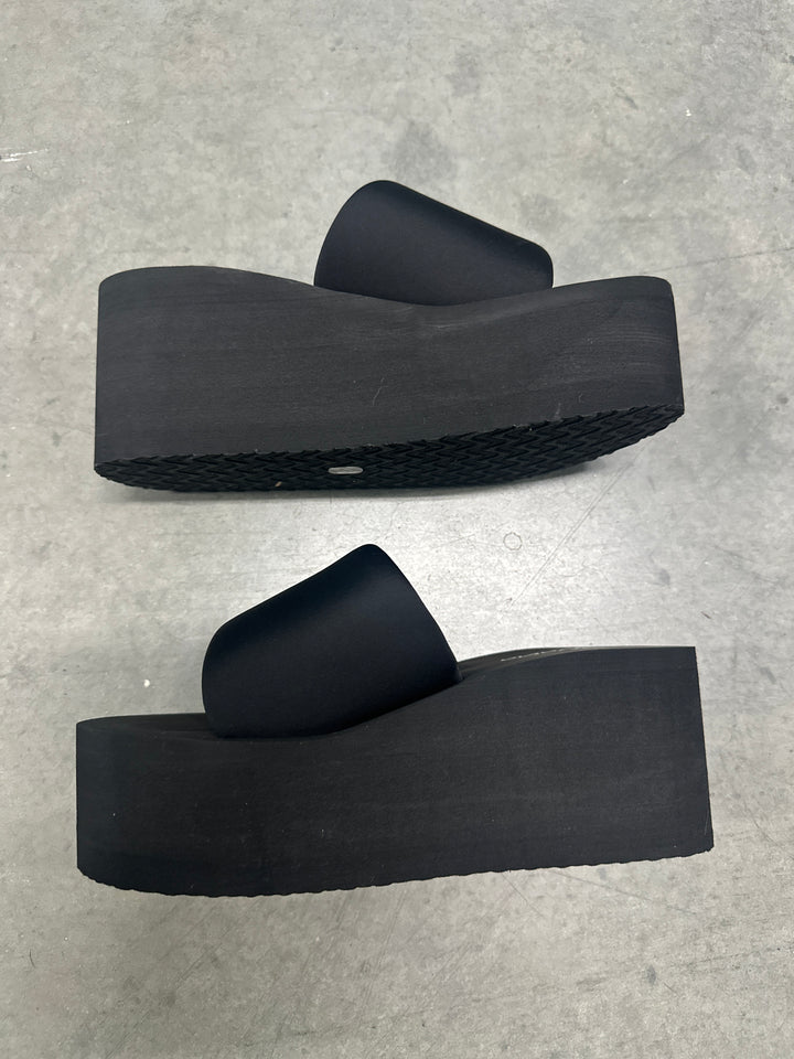 Black Platform Memory Foam Like Wedge Slide Sandals- Gladis