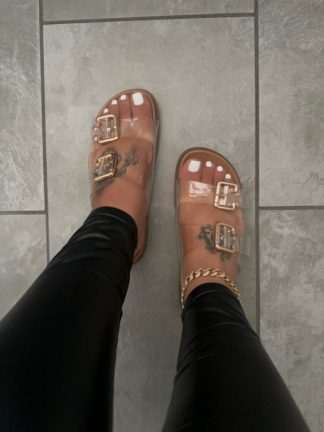 Clear Adjustable Double Buckle Platform Sandals- Eli