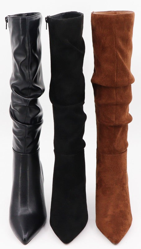 Christi Black Faux Leather Stiletto Knee High Boots