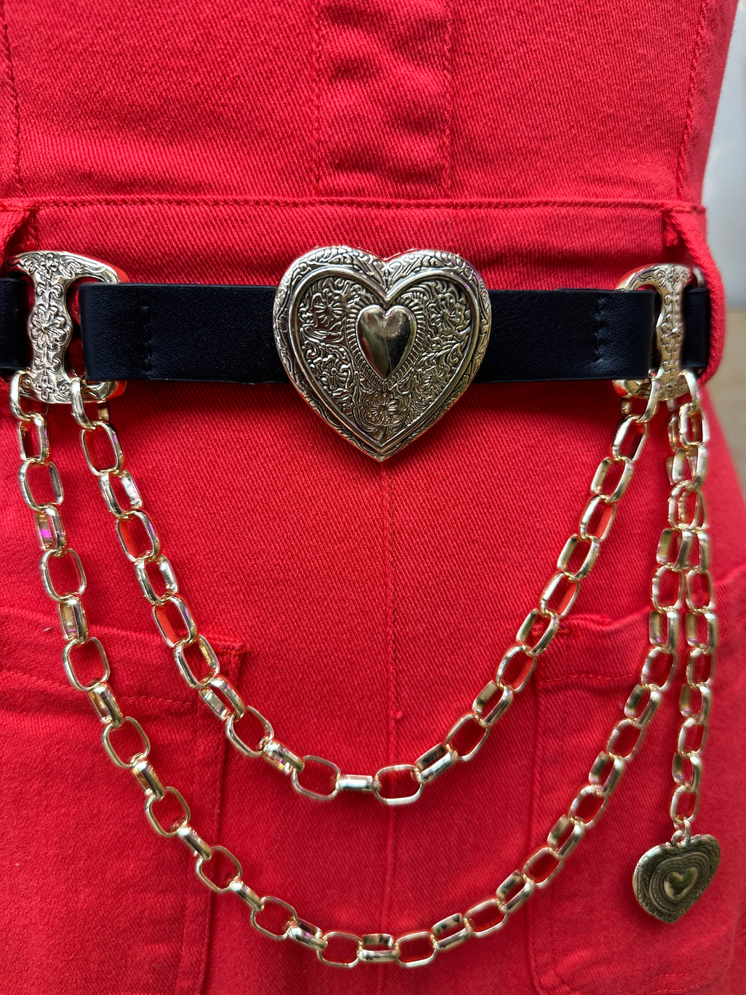 Gold and Black Heart Chain Belt