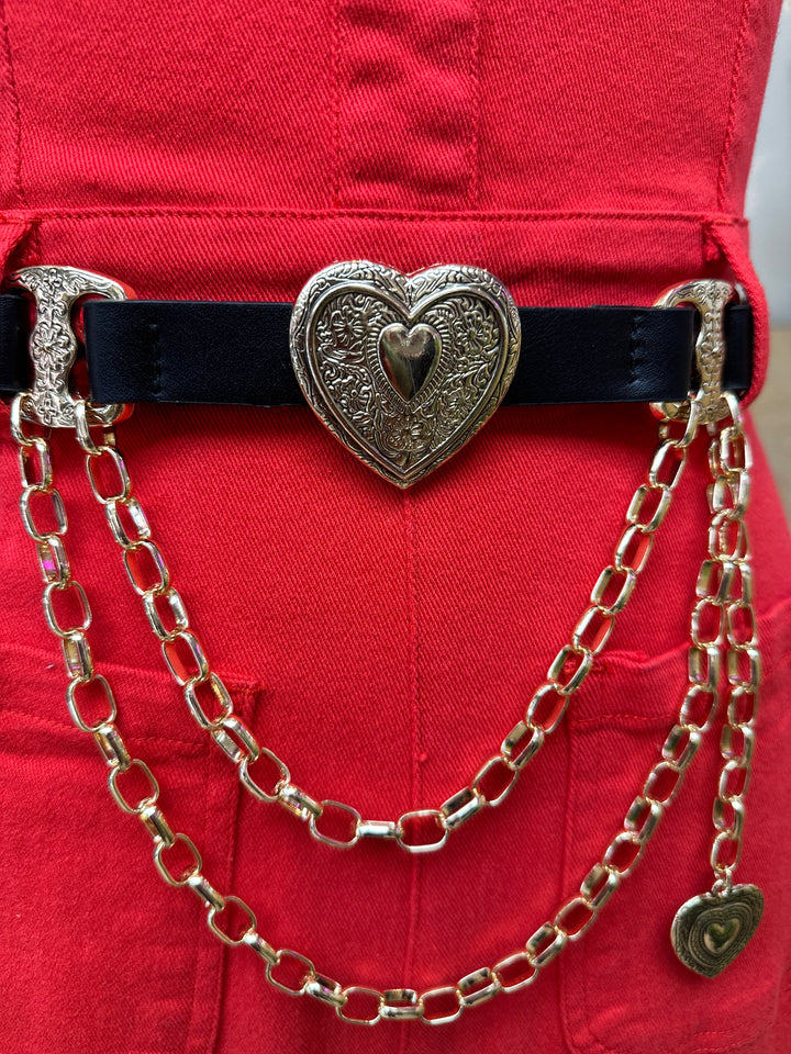 Gold and Black Heart Chain Belt