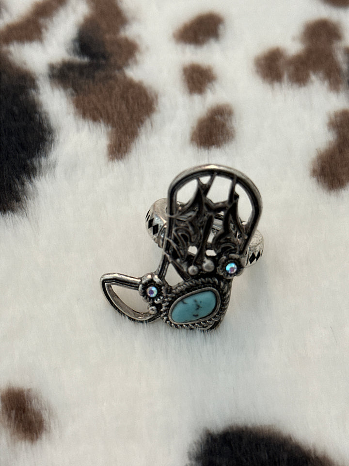 Western Style Boot with Turquoise Stone Ring