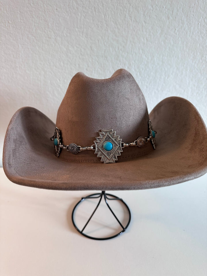 Khaki Western Cowboy Hat with Silver Aztec Band