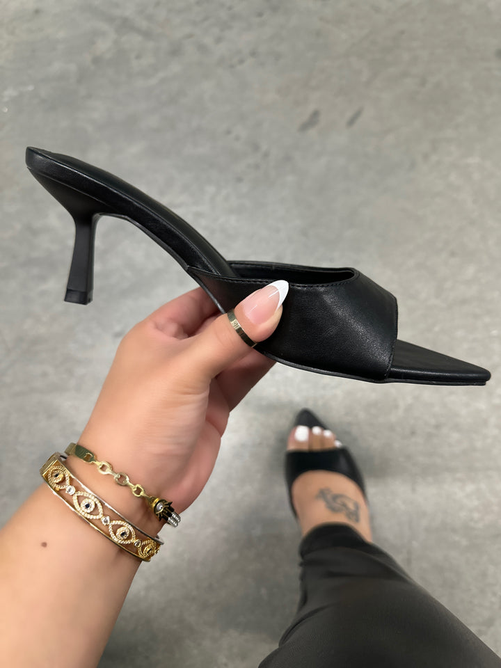 Addy- Black Pointed Toe Slip On Heel