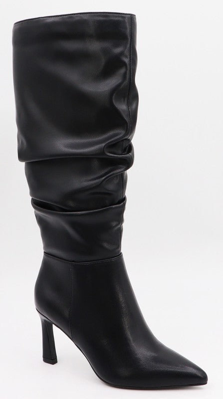 Christi Black Faux Leather Stiletto Knee High Boots