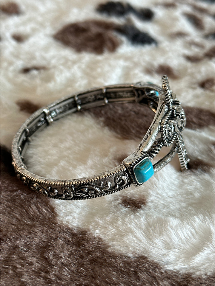 Western Cross Steer Skull Stretch Bracelet