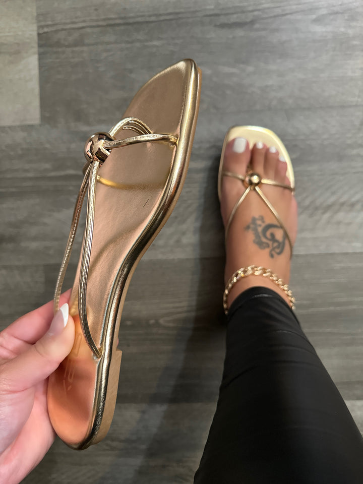 Gold Minimalist Toe Ring Flat Sandals- Cleo