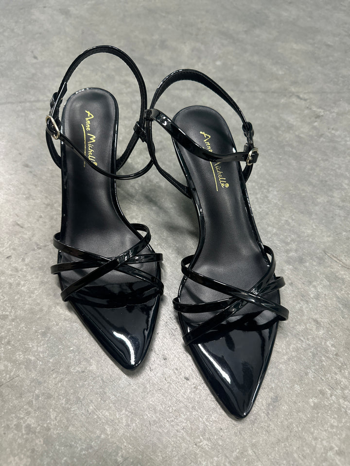 Patent Black Kitten Heel Mule- Susan