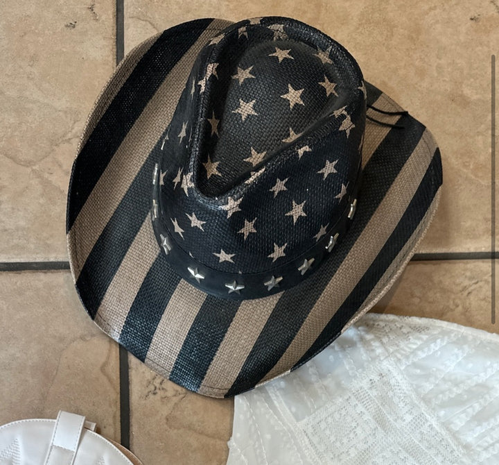 Black and White Patriotic American Flag Cowboy Hat