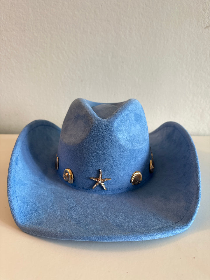 Blue Cowboy Hat with Star and Shell Accents