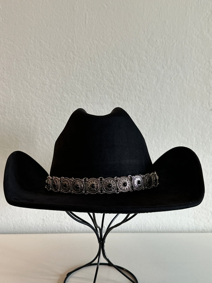 Black Cowboy Hat with Silver Concho Band