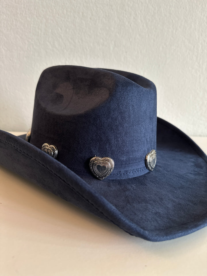 Navy  Cowboy Hat with Heart Accents