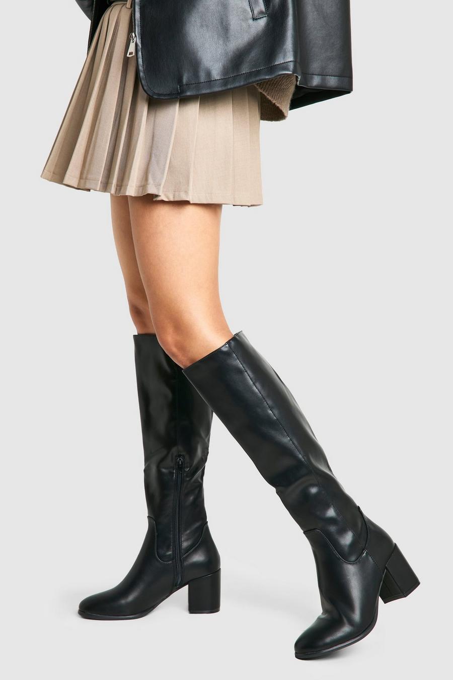 Nicole Black Chunky Heel Knee High Boot