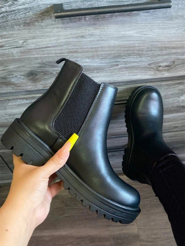 Lug Sole Low Heel Chelsea Ankle Bootie with Elastic- Kendra