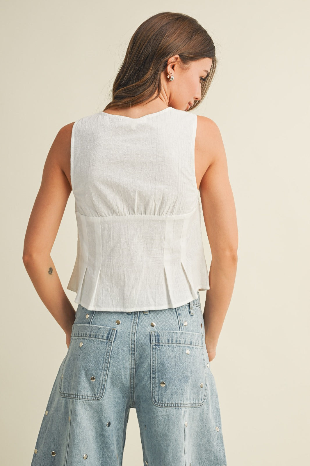 Linen Cami Top with Lace Neck Line