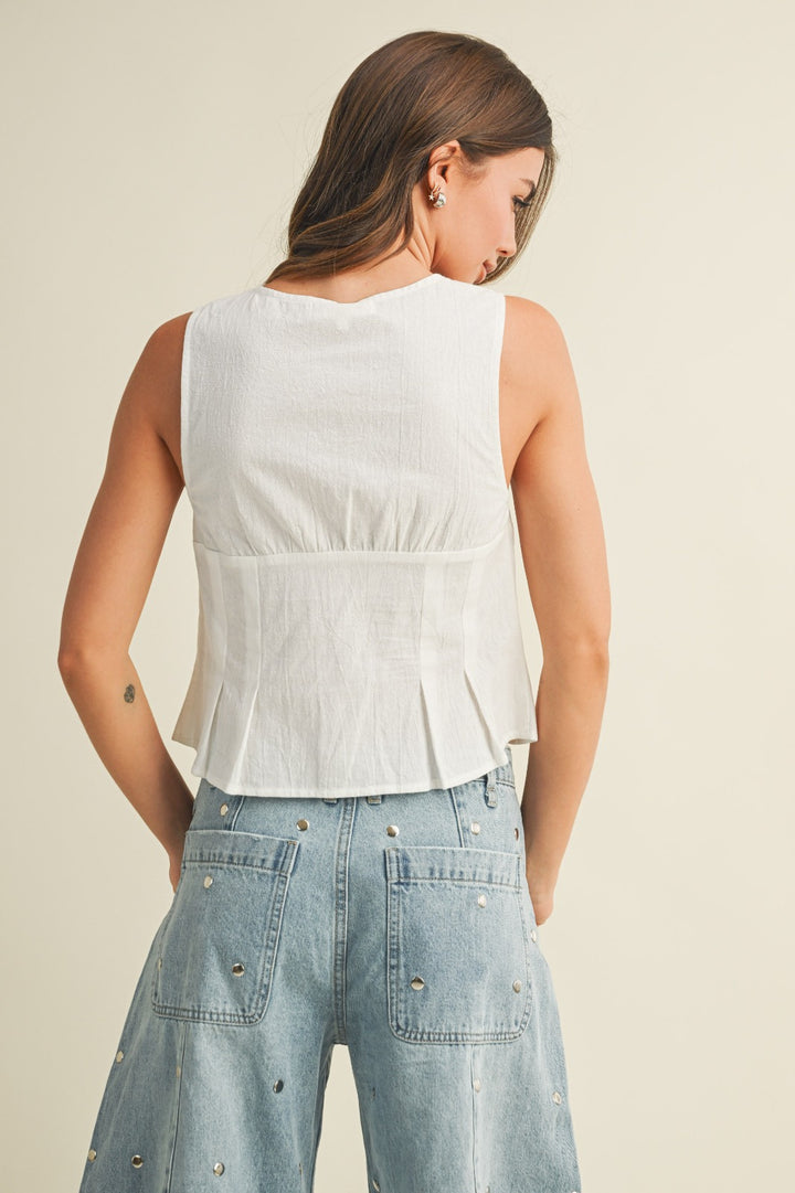 Linen Cami Top with Lace Neck Line