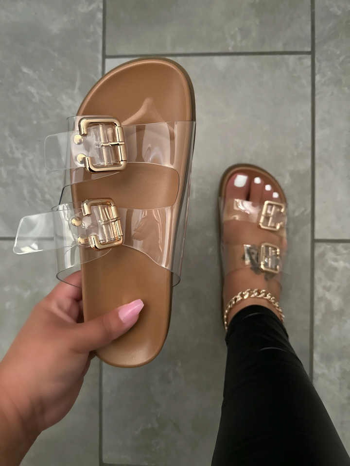 Clear Adjustable Double Buckle Platform Sandals- Eli
