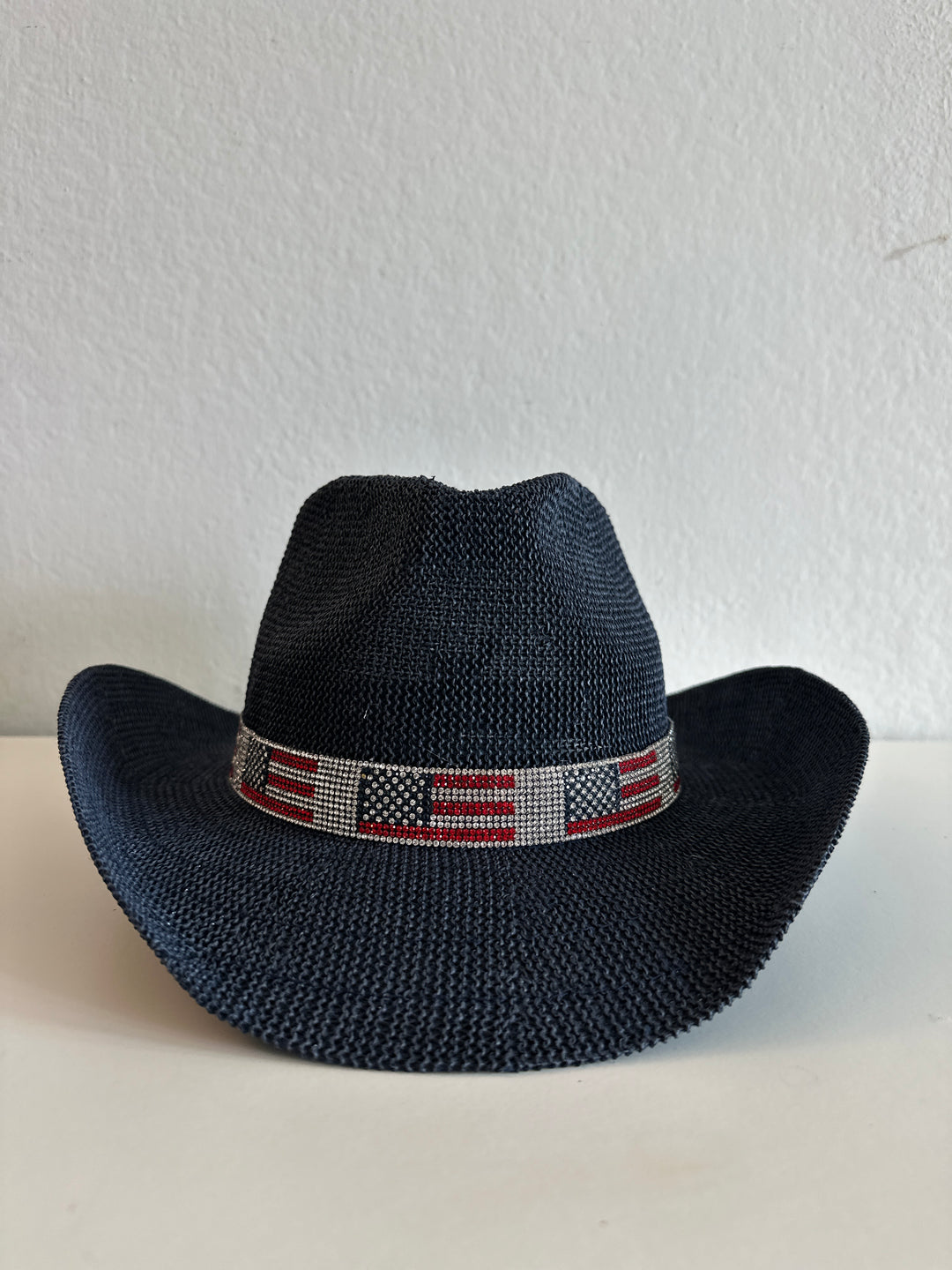Navy Blue American Flag Band Cowboy Straw Hat