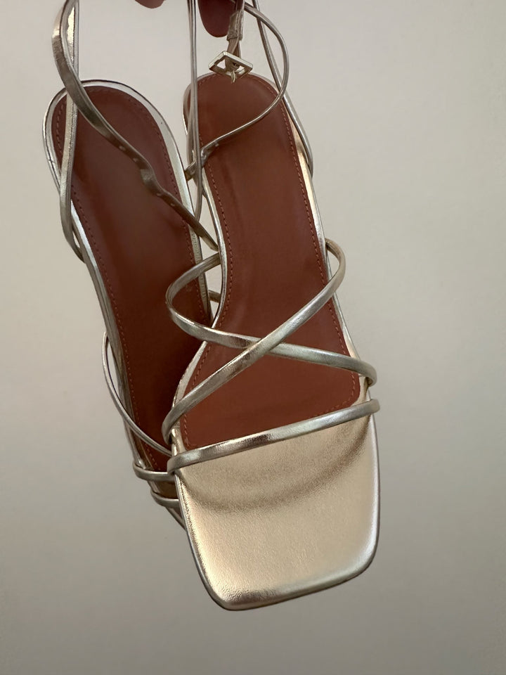 Metallic Gold Strappy Stiletto Heels- Celine